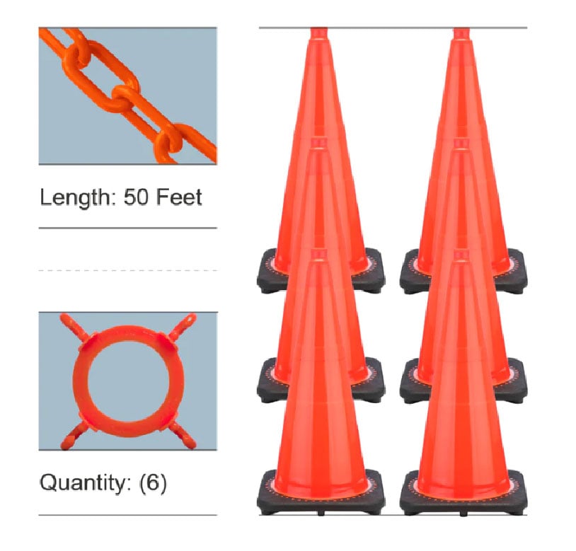 28"  Traffic Cone & Chain Kit Orange