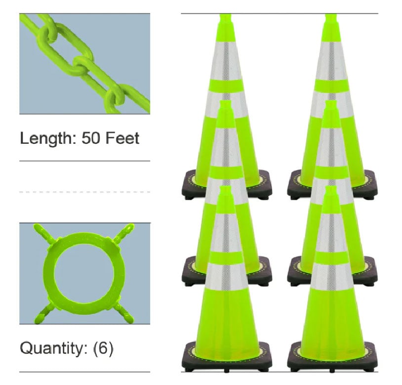 28" Reflective Traffic Cone & Chain Kit